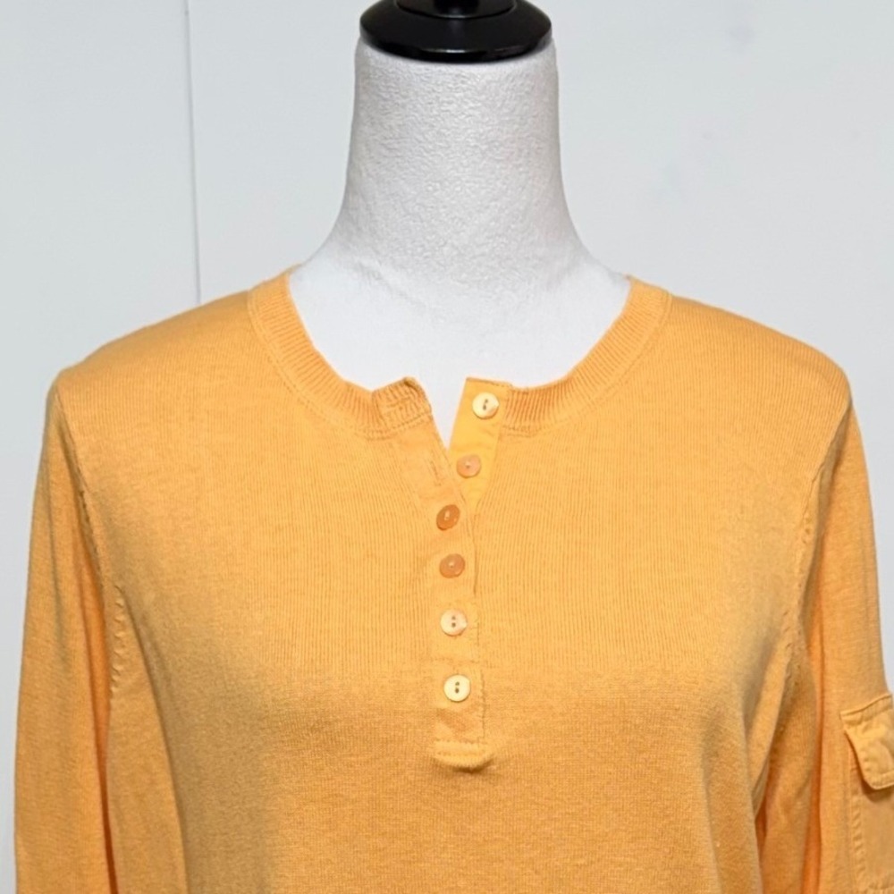 Vintage Talbots Sweater‎ Women XL Orange Linen Blend Henley Pocket Long Sleeve